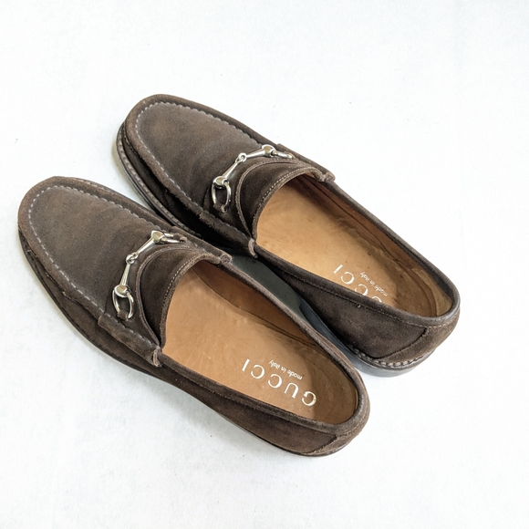 Gucci Horsebit Loafers Brown Suede Men 11.5 Leather Rubber - Picture 13 of 16